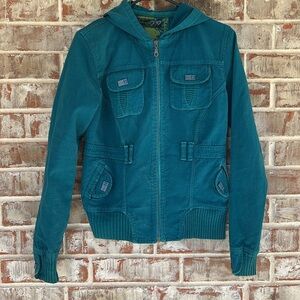 Dougger Teal Corduroy Hooded Jacket with Pocket Detail